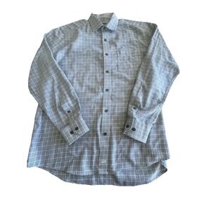 Johnston & Murphy Men's‎ Sz Medium M Shirt Button Up Blue White Plaid Checkered